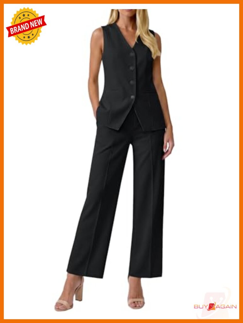 Vest Pants Suits for Women Dressy 2 Piece Set Sleeveless Blazer Straight Leg